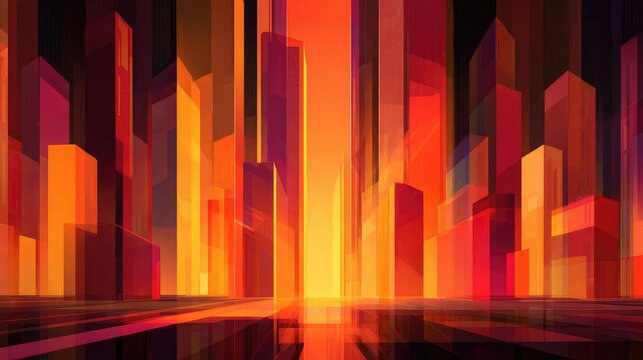 Abstract cityscape glowing with warm vibrant colors