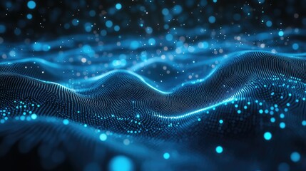 Digital wave flowing with particles and data points