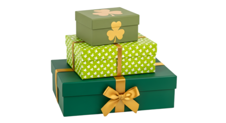 Stack of st patricks day gift boxes isolated on transparent background