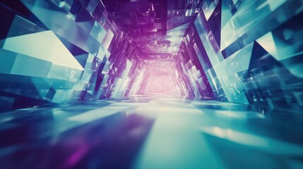 Abstract futuristic tunnel glowing with purple and turquoise light