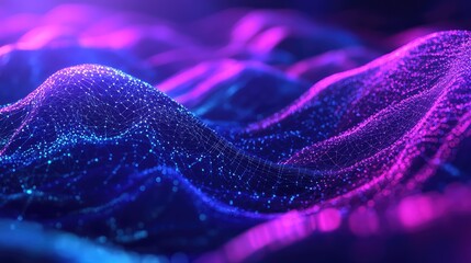Digital network wave creating abstract purple and blue data flow