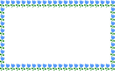 シンプルでかわいいチューリップの長方形フレーム_メッセージカード等に最適_青