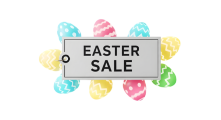 Easter sale with colorful eggs isolated on transparent background