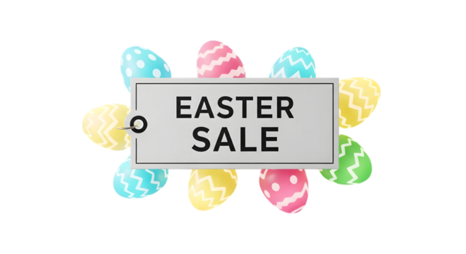 Easter sale with colorful eggs isolated on transparent background
