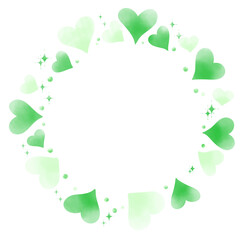 ハートのかわいい丸いフレーム　手描き　水彩風