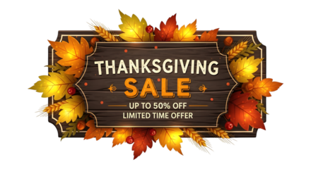 Thanksgiving sale up to 50 off limited time offer isolated on transparent background