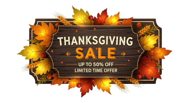 Thanksgiving sale up to 50 off limited time offer isolated on transparent background