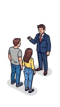 Man In Suit Talking To Couple In Casual Clothes
