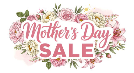 Mothers day sale banner with floral decoration isolated on transparent background