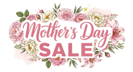 Mothers day sale banner with floral decoration isolated on transparent background