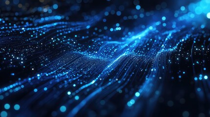 Digital wave particles creating futuristic blue data flow