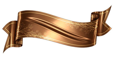 Elegant brown ribbon banner isolated on transparent background with floral design