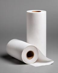 Receipt paper rolls mockup with one standing and one unrolled strip on white background