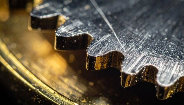 Detailed macro photograph of a metal clockwork gear, showcasing the intricate precision of a vintage timepiece mechanism