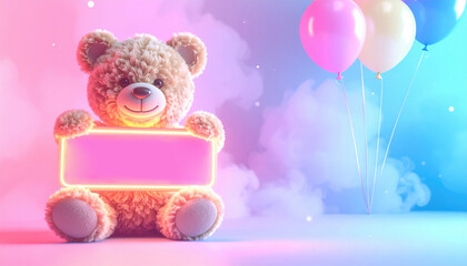 Cute teddy bear with neon sign