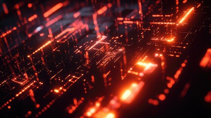 Digital data network lines glowing red circuits