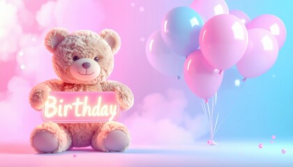 Cute teddy bear with neon sign