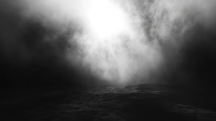 Fototapeta premium Dark mysterious fog illuminating empty textured ground