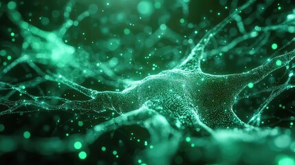 Neuron network forming synapses with glowing particles