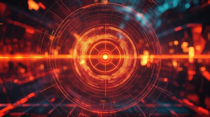 Digital target interface overlay displaying abstract cyber data