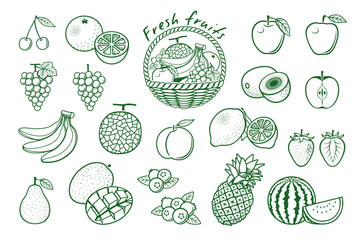 果物　フルーツ　線画イラスト　アイコンセット