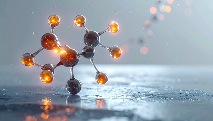 Abstract Molecular Structure Visualization with Glowing Particles on a Textured Surface.