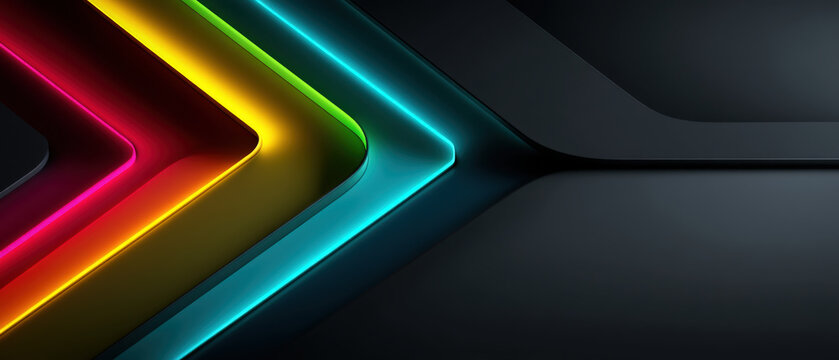 Glossy neon ribbons crossing diagonally on indigo background with cyan and magenta accents