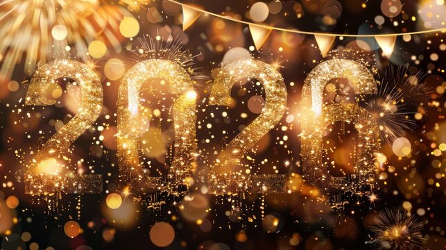 Glittering 2020 celebration festive fireworks and bokeh effect background