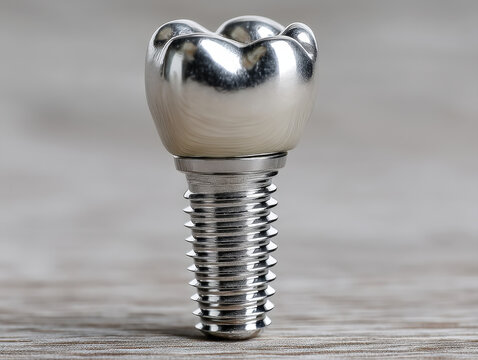 Mini dental implant with locator cap and o-ring on light beech lab bench