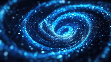 Global data network swirling in abstract blue light