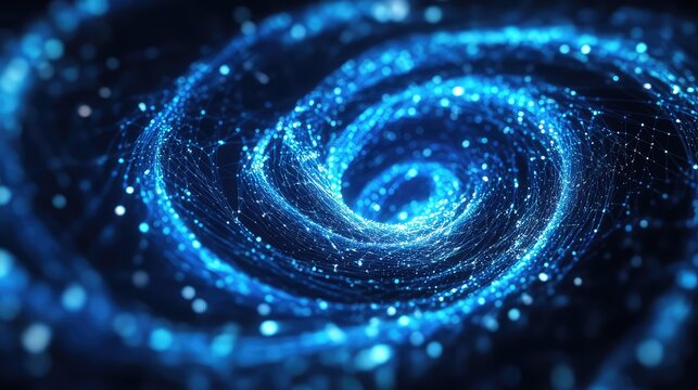 Global data network swirling in abstract blue light - Powered by Adobe