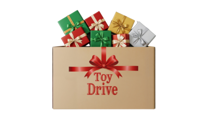 Christmas gift donation box with wrapped presents for Toy Drive
