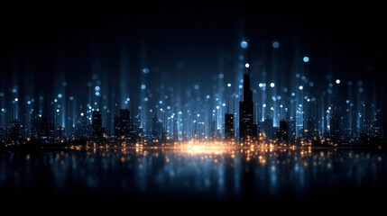 Fototapeta premium Abstract cyan bokeh columns glowing with soft bloom on dark blue background