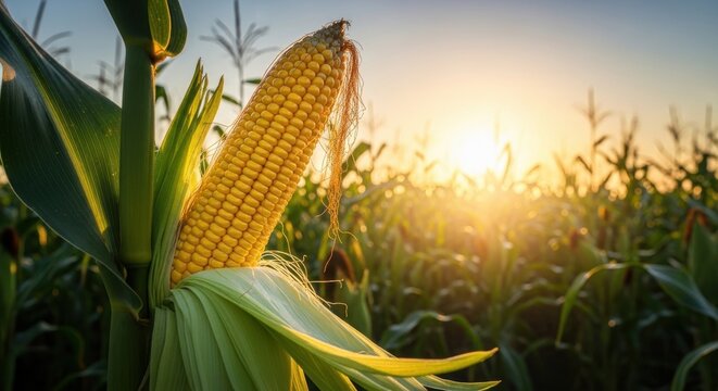 Golden cornfield at sunrise showcasing the majesty of agriculture and natural beauty