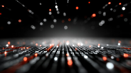 Blurred digits and symbols with bokeh effect and clean central space on cool corporate background