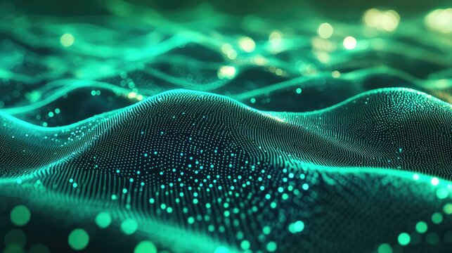 Digital data network connecting particles forming abstract waves - Powered by Adobe