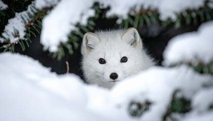 Obraz premium Arctic fox in winter wonderland snowy forest setting wildlife photography animal portrait winter scene.