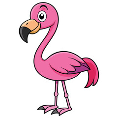 Animated Pink Flamingo with Detailed Line Art on White