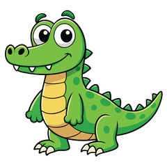 Cartoon Alligator Illustration, Green Reptile with Spotted Skin, Vector, Isolated