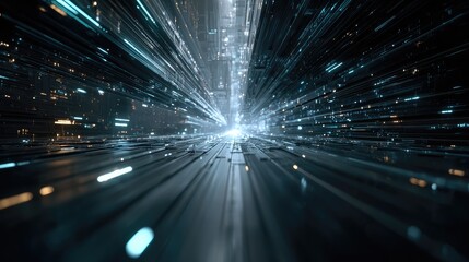 Fototapeta premium Digital information stream flowing through abstract data tunnel