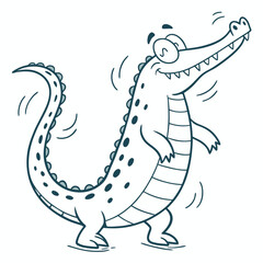 Cartoon Alligator Shaking Body on White Background for Designs and Illustrations