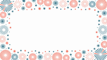 Festive firework and star pattern border in patriotic red and teal colors, creating a vibrant frame for text