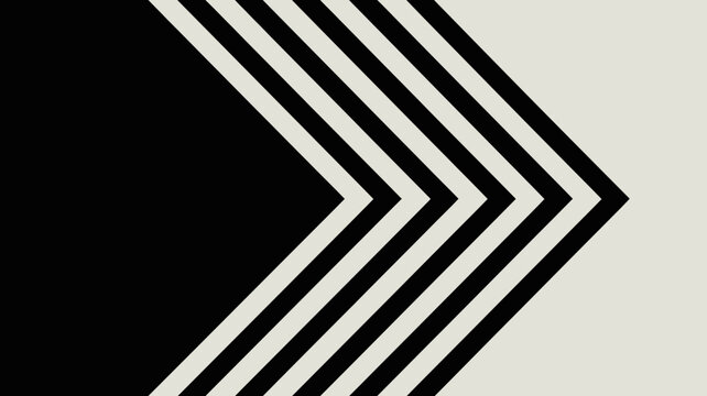 Dynamic geometric chevron arrow pattern with bold black and cream lines, pointing right, representing direction and progress.