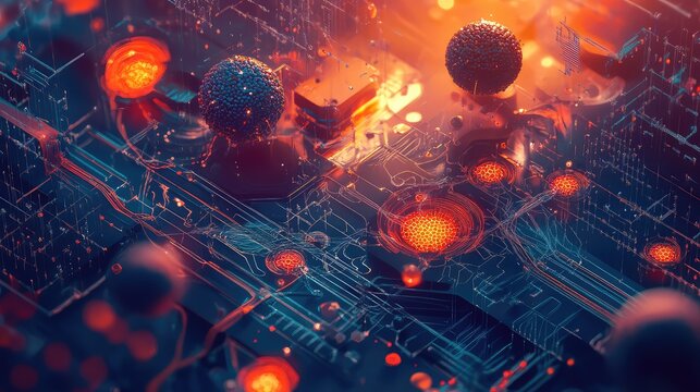 Artificial intelligence processing data on complex circuit board - Powered by Adobe