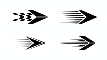 Dynamic abstract speed arrows collection, modern graphic design elements symbolizing rapid movement, progress, and forward direction.