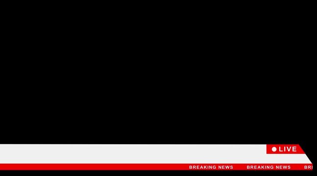 News lower third background overlay template with black screen, TV broadcast style animation for breaking news or live updates ,4k alpha channel looping