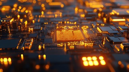 Glowing circuit board processing digital data technology