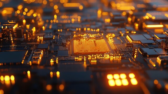 Glowing circuit board processing digital data technology