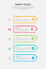 SMART goals infographic outline style with 5 point template with creative rectangle arrow box on stack vertical position for slide presentation