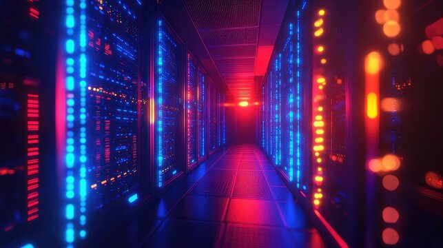 Data center server racks storing big data securely